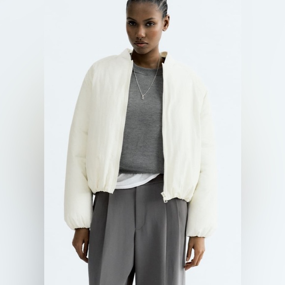 water repellent oversizes bomber jacket ecru - Picture 1 of 14